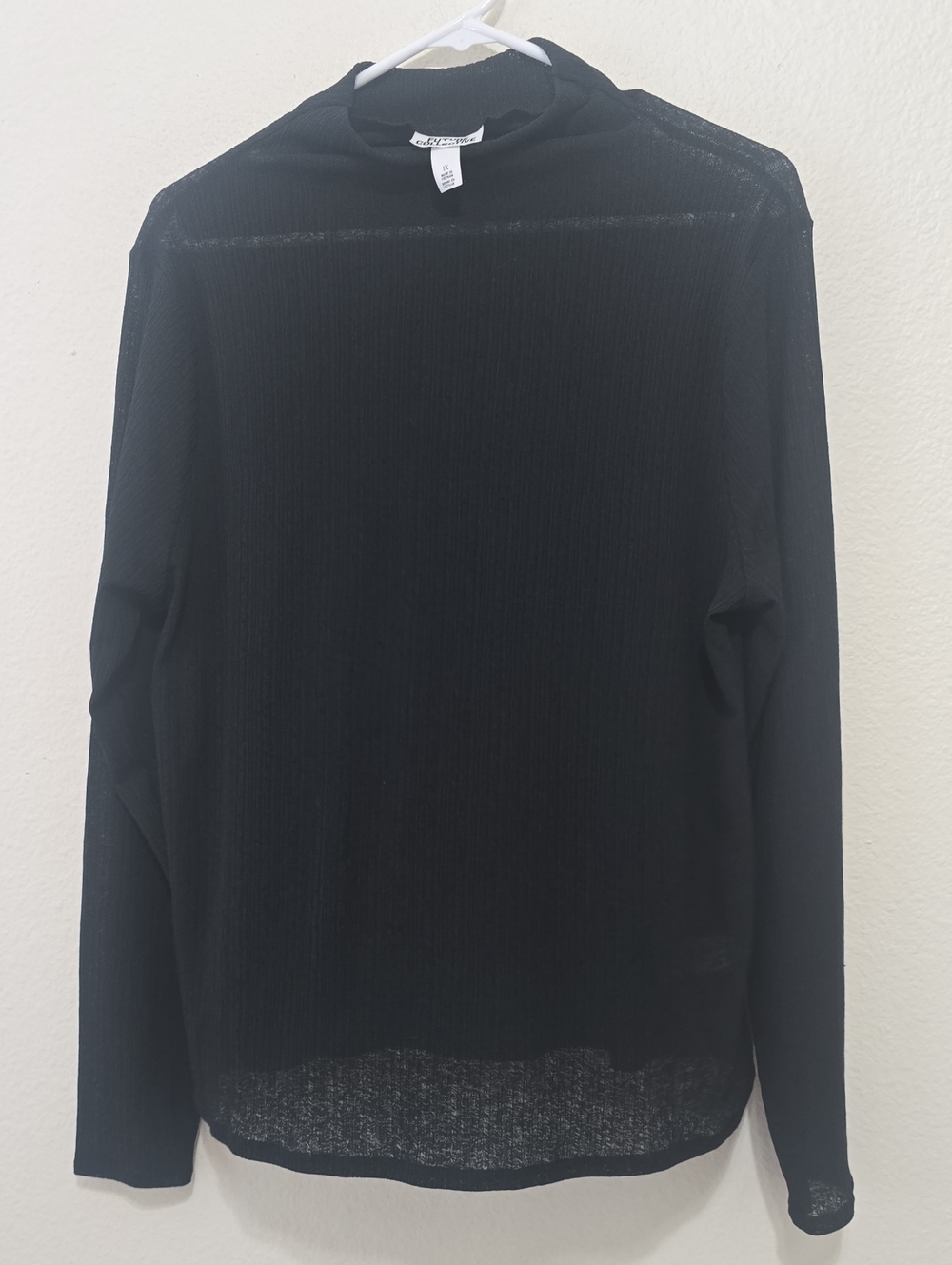 Classic Black Ribbed Turtleneck Top - Lightweight Long Sleeve X L